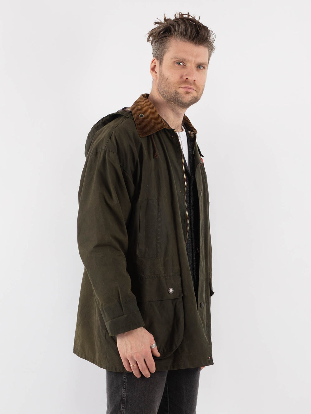 Vintage 90's Men Mc Orvis Waxed Canvas Jacket in Green - NorthernGrip