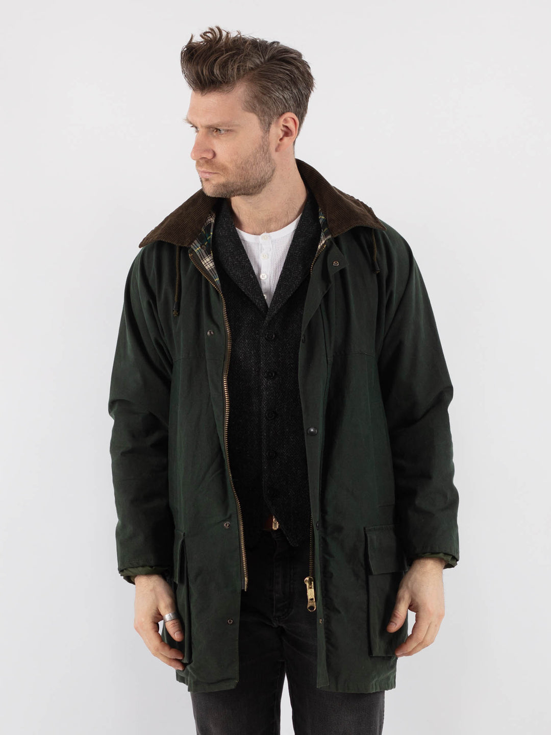 Vintage 90's Men Waxed Canvas Jacket in Green - NorthernGrip