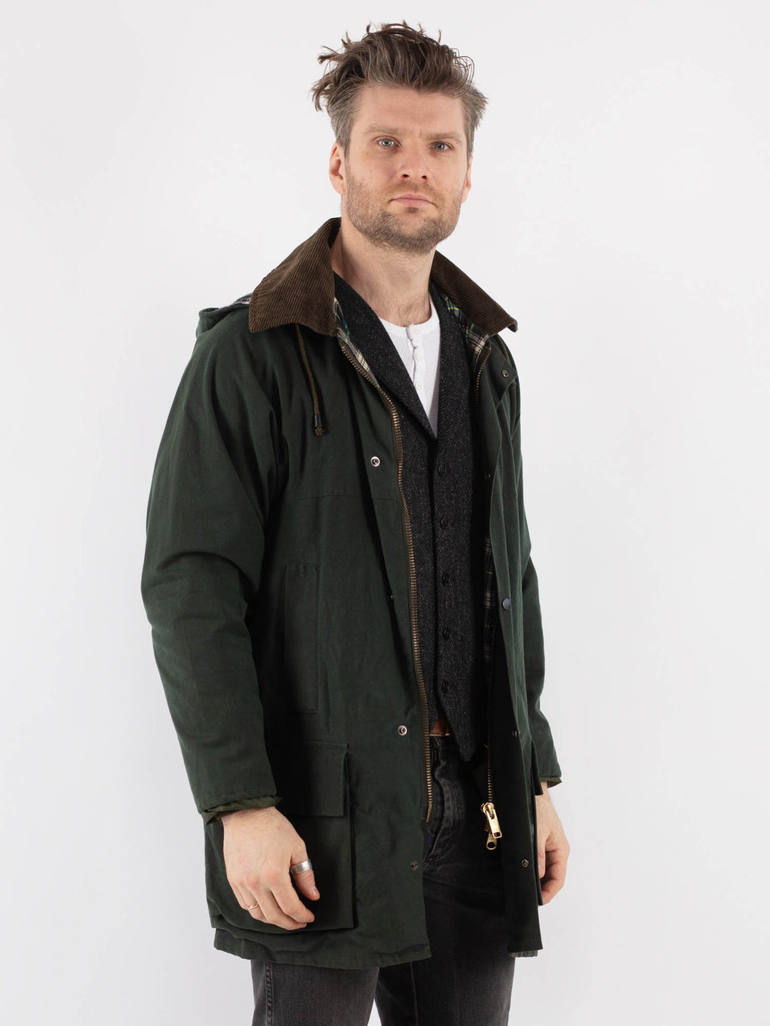 Vintage 90's Men Waxed Canvas Jacket in Green - NorthernGrip