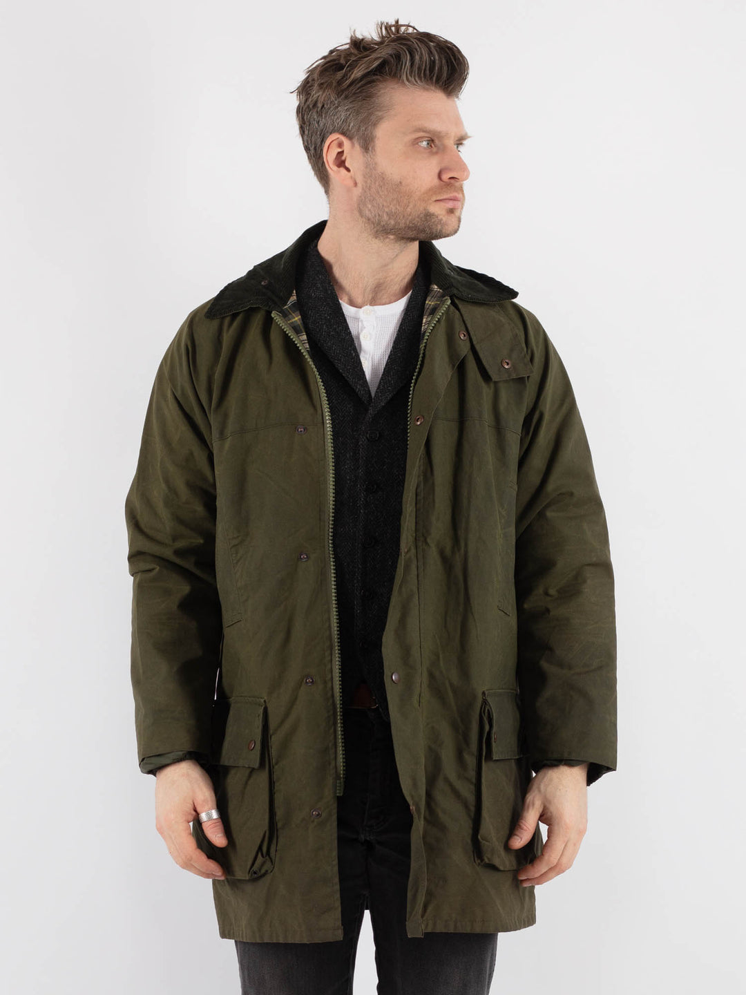 Vintage 90's Men Waxed Canvas Coat in Green - NorthernGrip