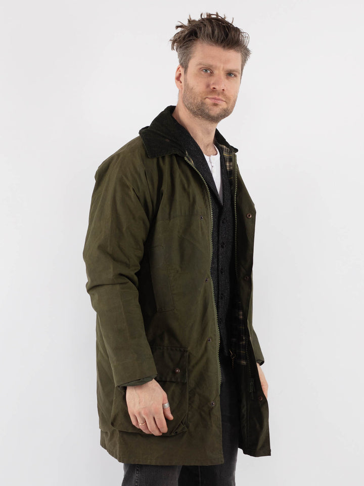 Vintage 90's Men Waxed Canvas Coat in Green - NorthernGrip