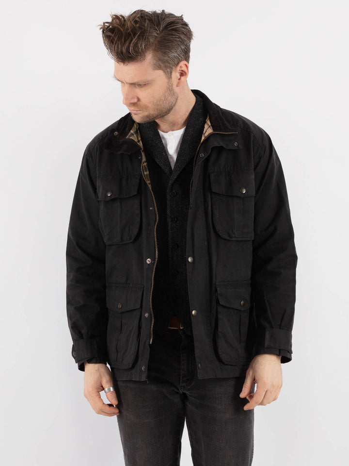 Vintage 90's Men Waxed Canvas Jacket in Black - NorthernGrip