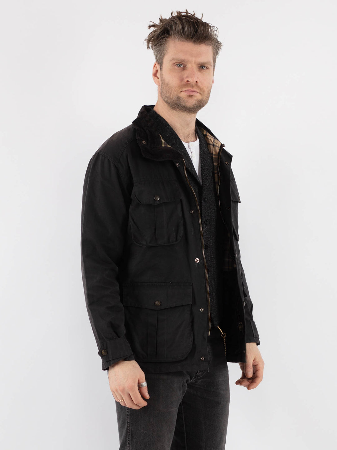 Vintage 90's Men Waxed Canvas Jacket in Black - NorthernGrip