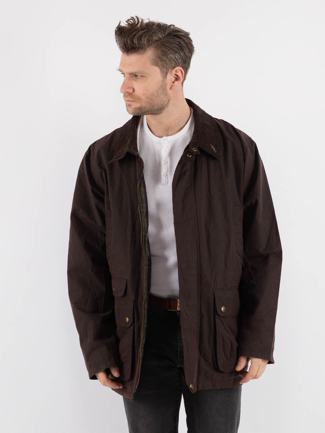 Vintage 90's Men Waxed Canvas Jacket in Brown - NorthernGrip