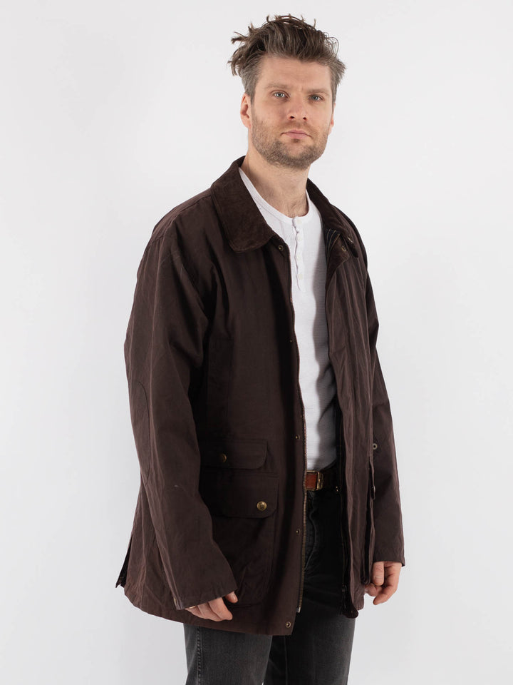 Vintage 90's Men Waxed Canvas Jacket in Brown - NorthernGrip