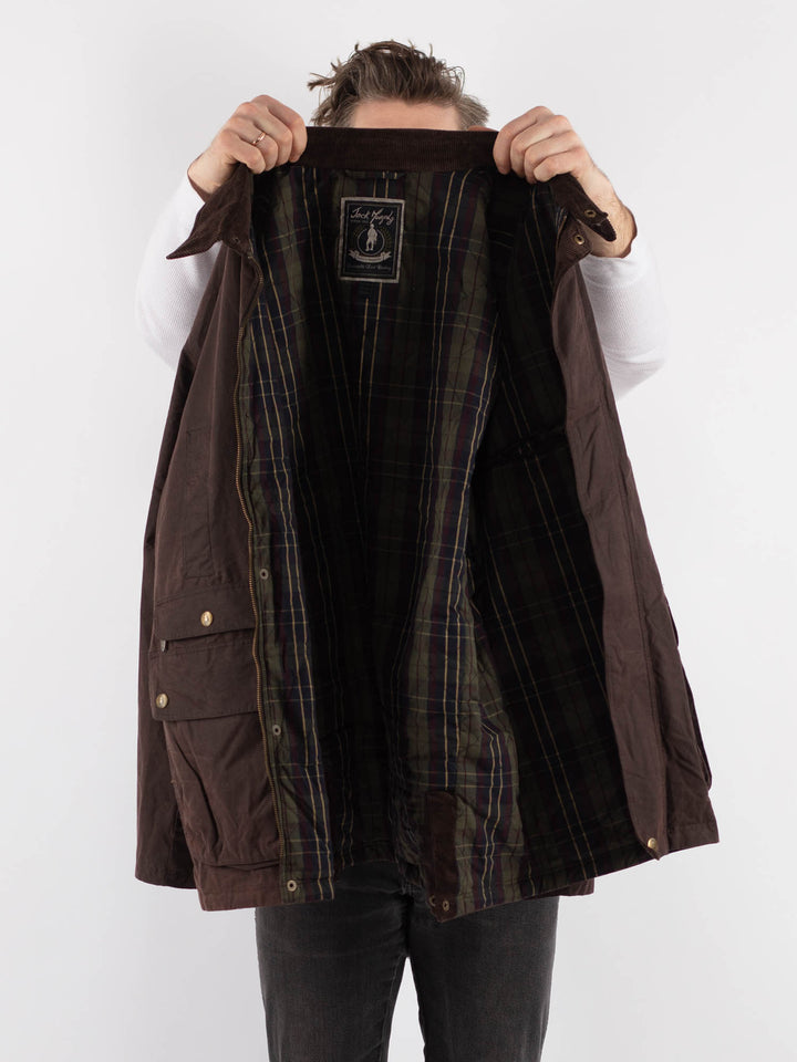 Vintage 90's Men Waxed Canvas Jacket in Brown - NorthernGrip
