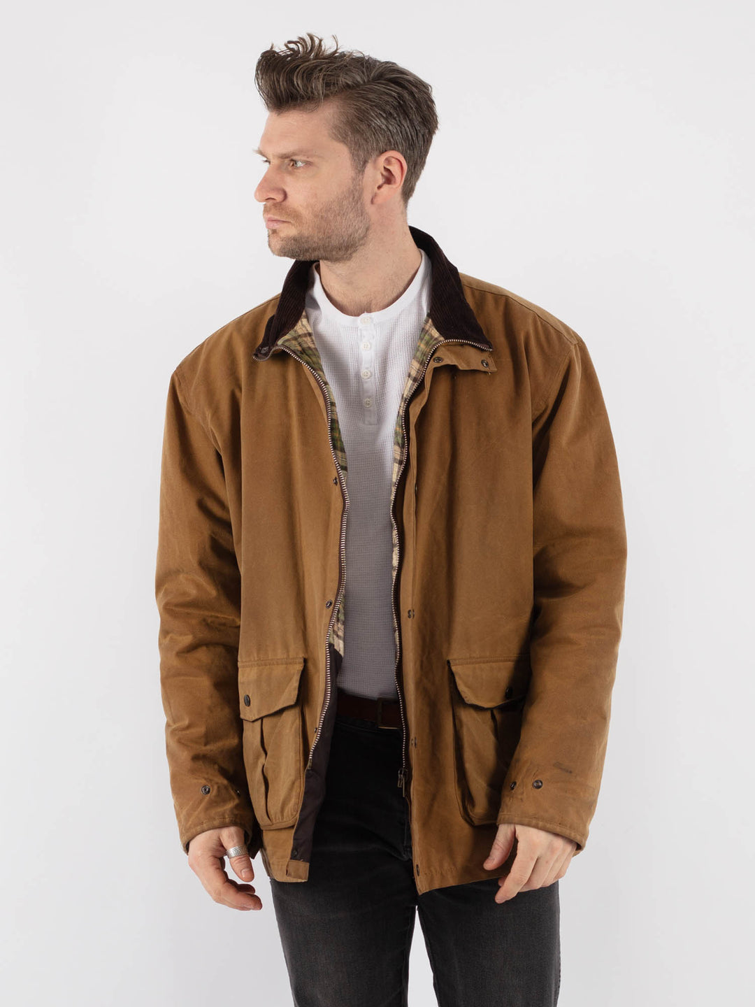 Vintage 90's Men Waxed Canvas Jacket in Brown - NorthernGrip