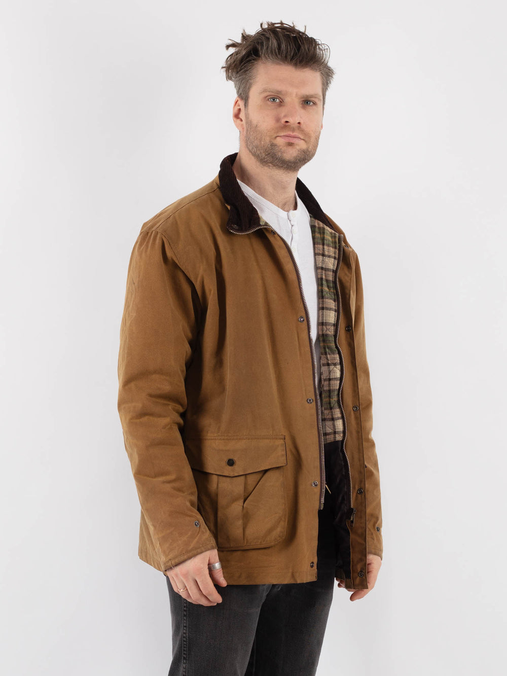 Vintage 90's Men Waxed Canvas Jacket in Brown - NorthernGrip