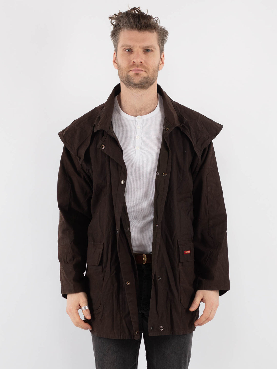 Vintage 90's Men Waxed Canvas Jacket in Brown - NorthernGrip