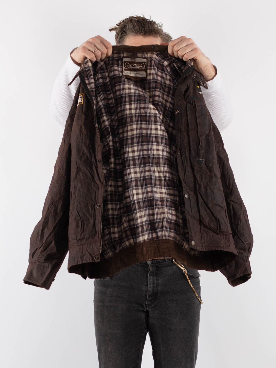 Vintage 90's Men Driza Bone Waxed Canvas Jacket in Brown - NorthernGrip