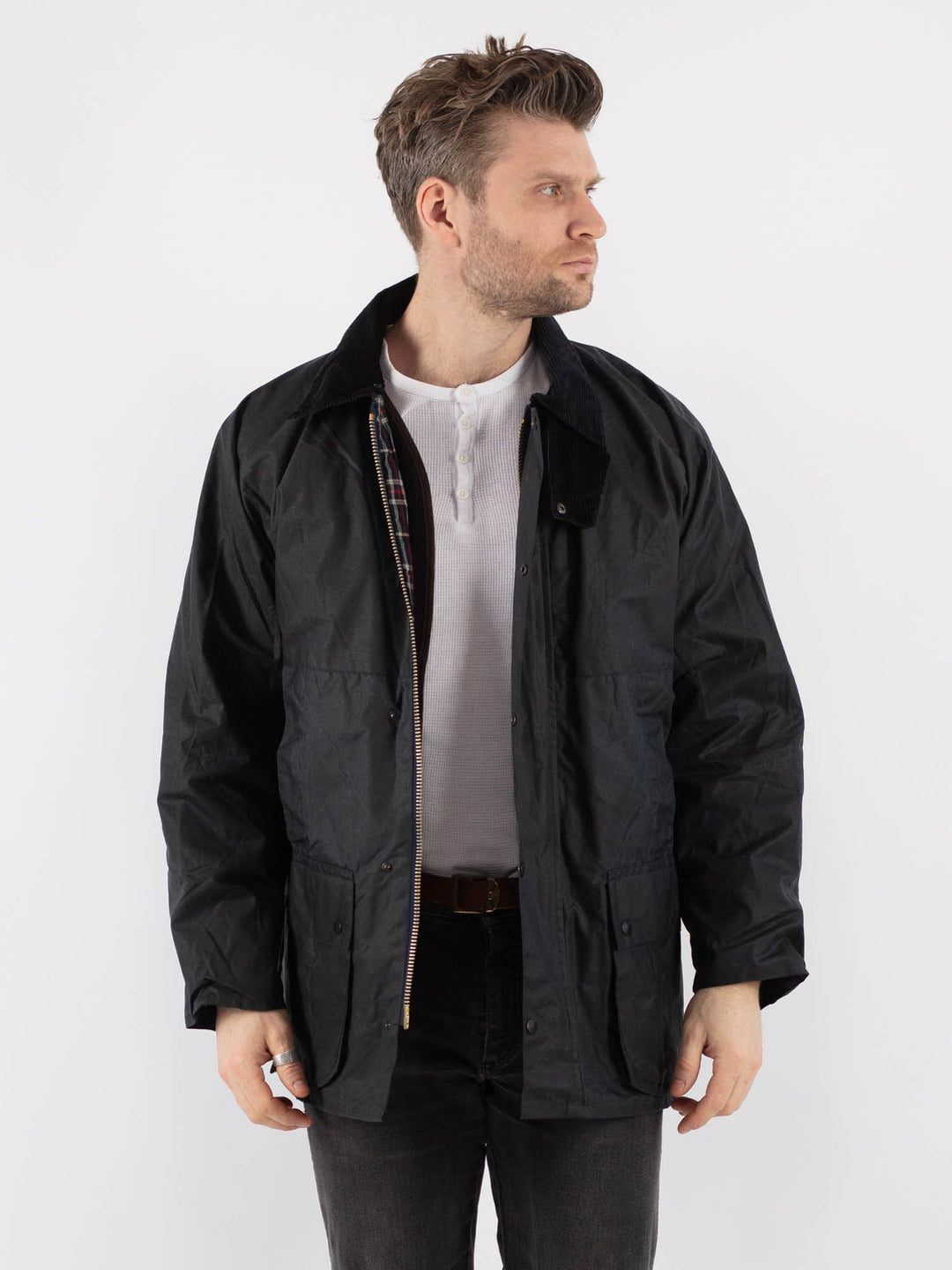 Vintage 90's Men Waxed Canvas Jacket in Blue - NorthernGrip