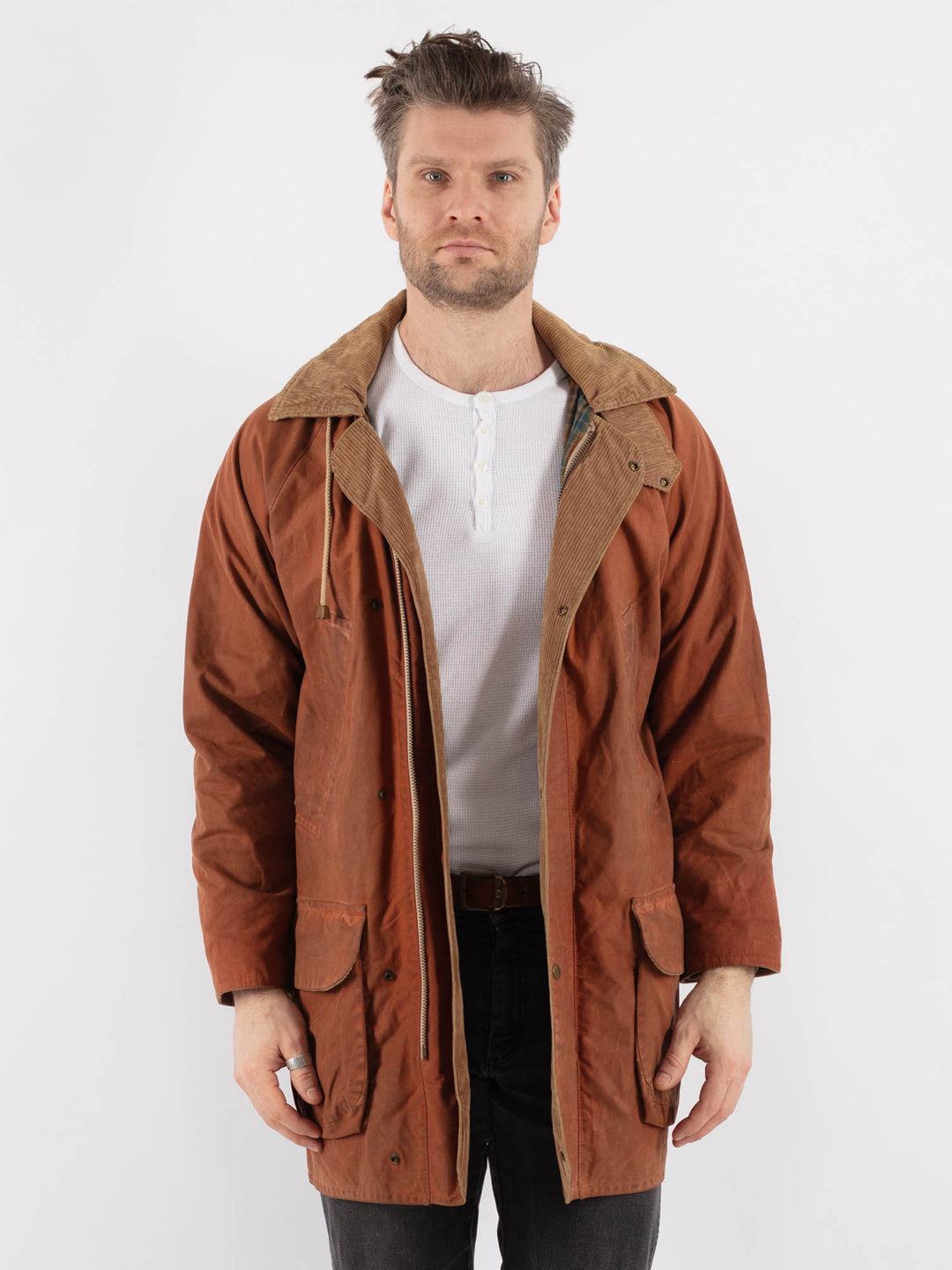 Vintage 90's Men Waxed Canvas Coat in Orange - NorthernGrip
