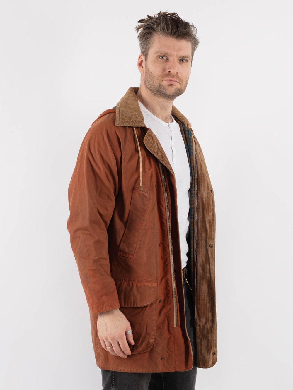 Vintage 90's Men Waxed Canvas Coat in Orange - NorthernGrip