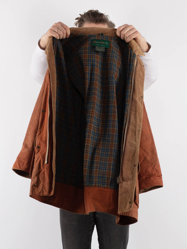 Vintage 90's Men Waxed Canvas Coat in Orange - NorthernGrip