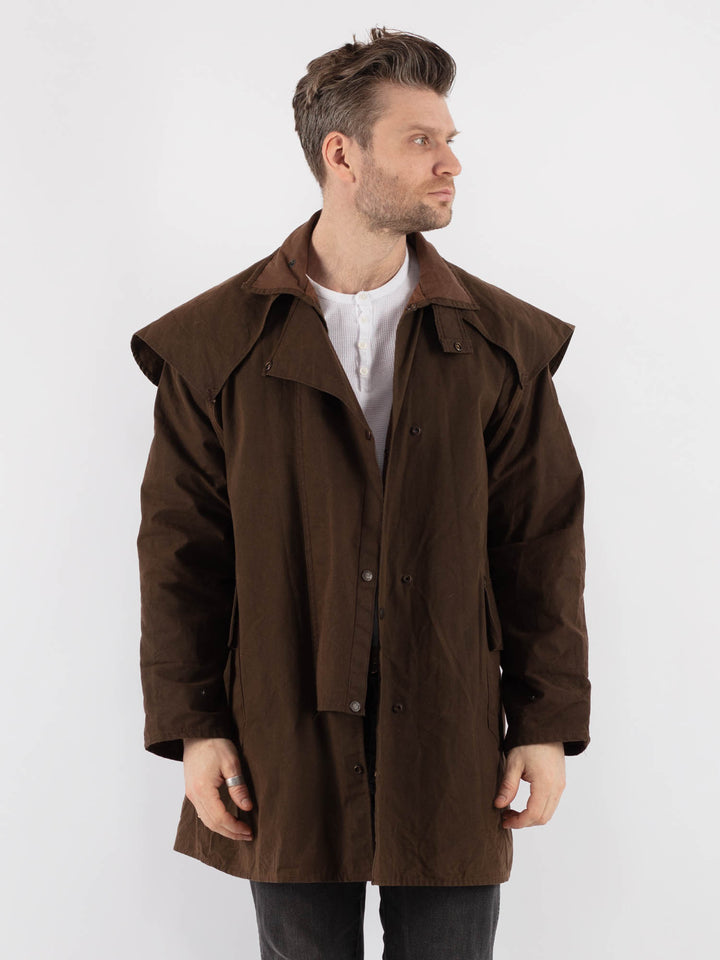 Vintage 90's Men Driza Bone Waxed Canvas Coat in Brown - NorthernGrip