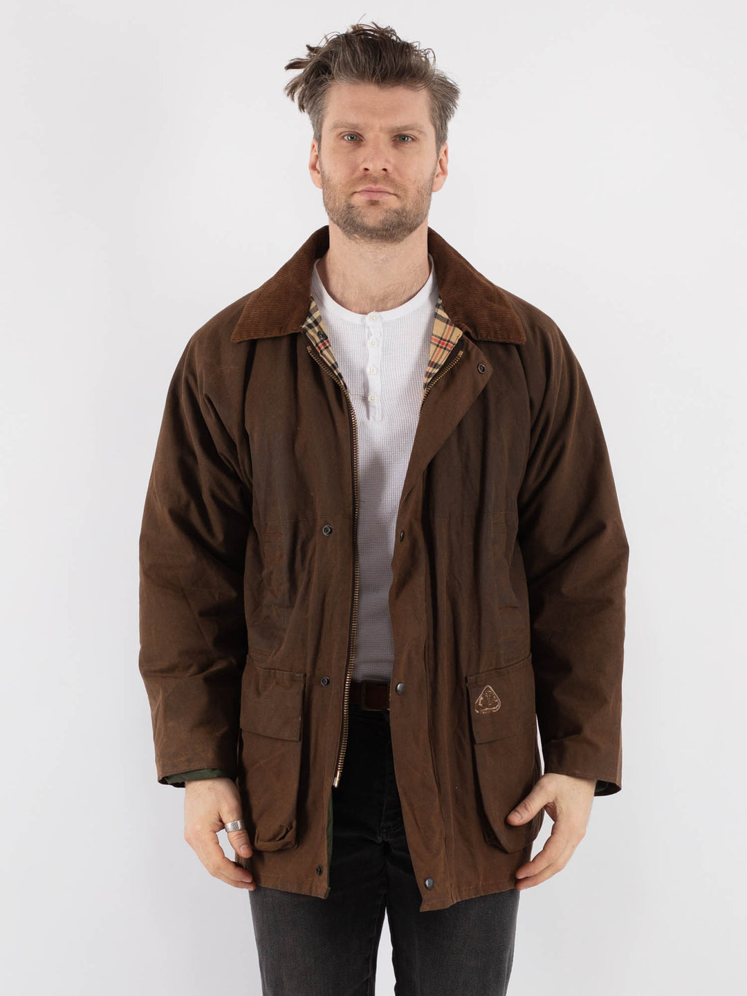 Vintage 90's Men Waxed Canvas Jacket in Brown - NorthernGrip