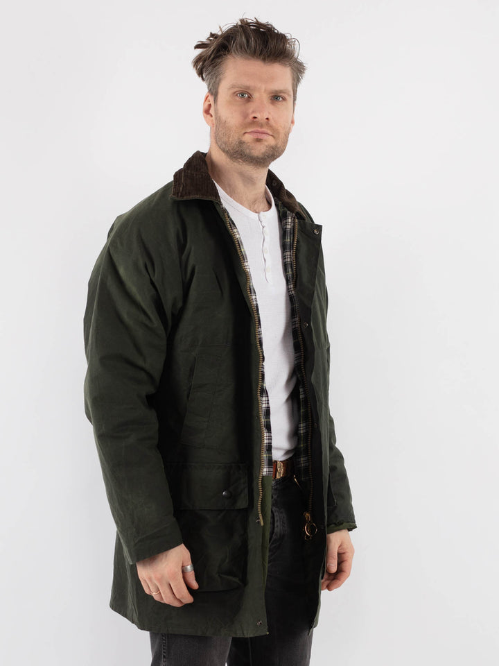 Vintage 90's Men Waxed Canvas Coat in Green - NorthernGrip