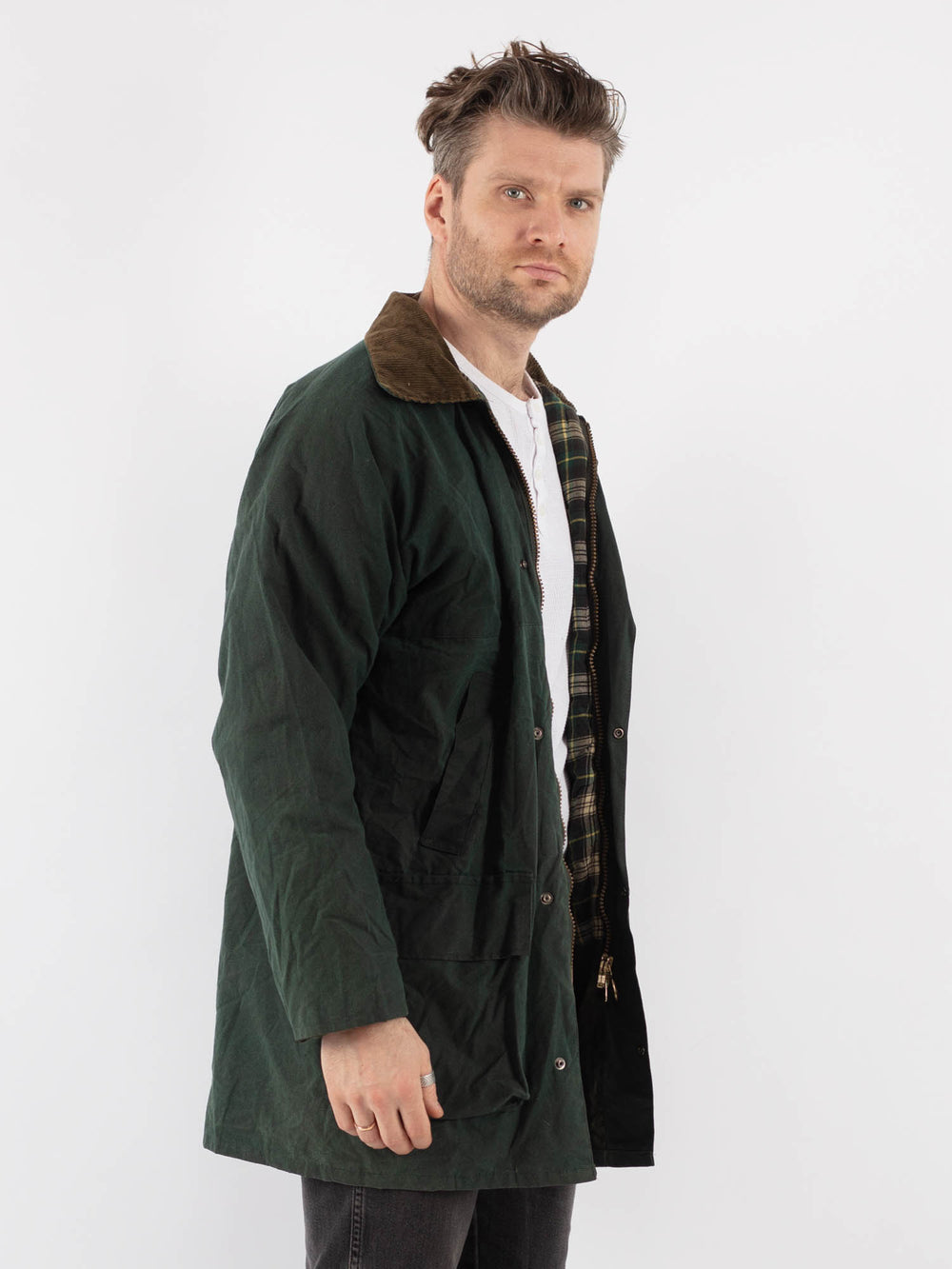 Vintage 90's Men Waxed Canvas Jacket in Green - NorthernGrip