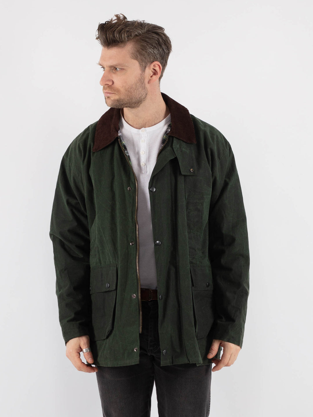 Vintage 90's Men Waxed Canvas Jacket in Green - NorthernGrip