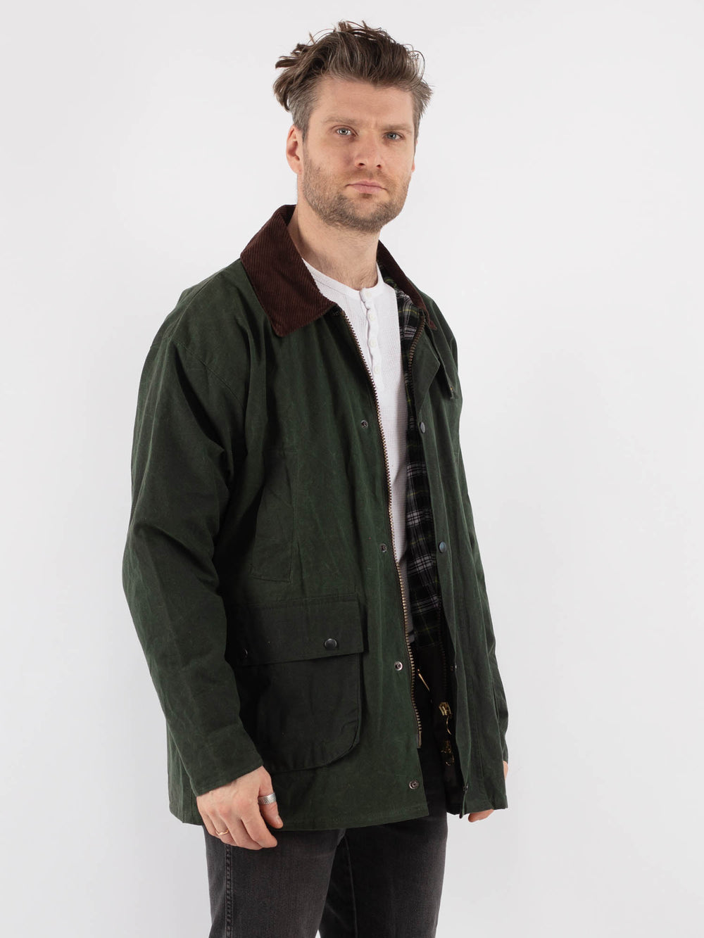 Vintage 90's Men Waxed Canvas Jacket in Green - NorthernGrip