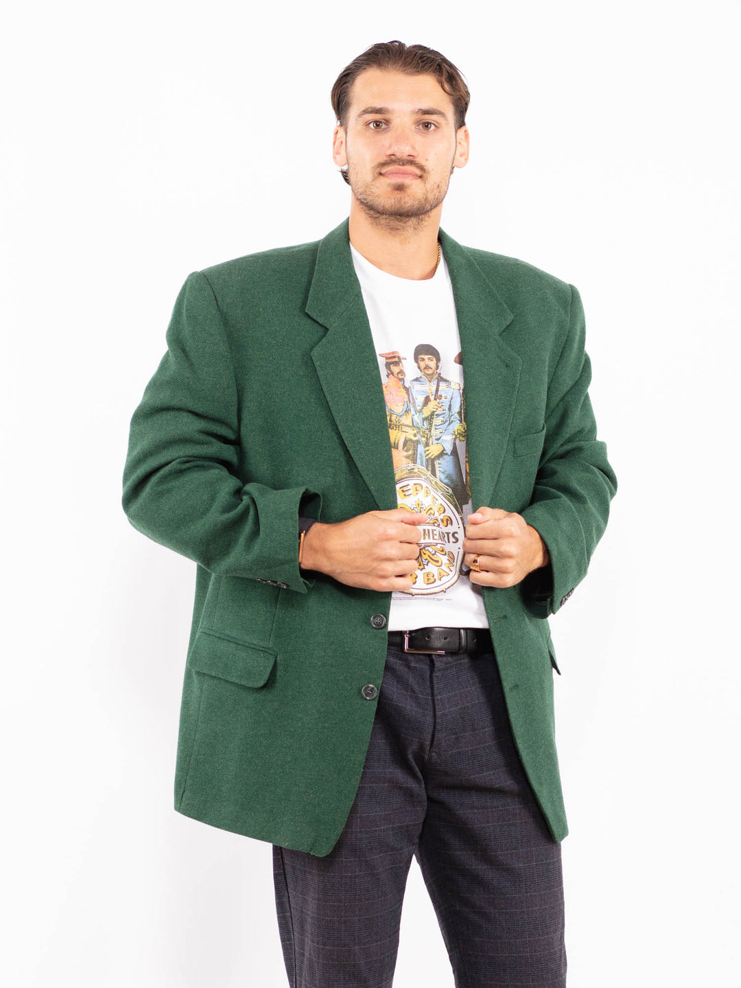 Vintage 90's Men Wool Blend Blazer Jacket in GreenZ2158