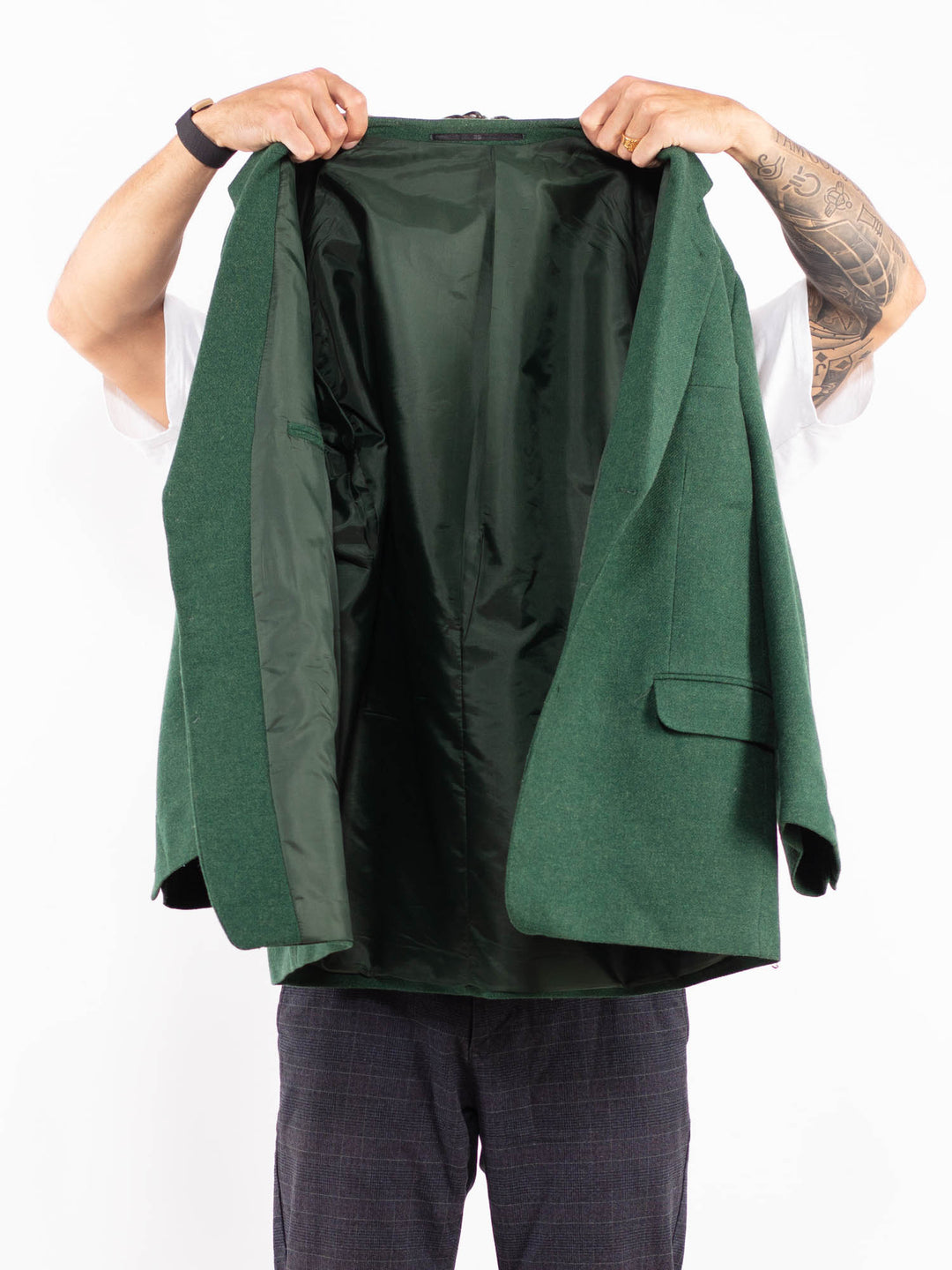 Vintage 90's Men Wool Blend Blazer Jacket in GreenZ2158