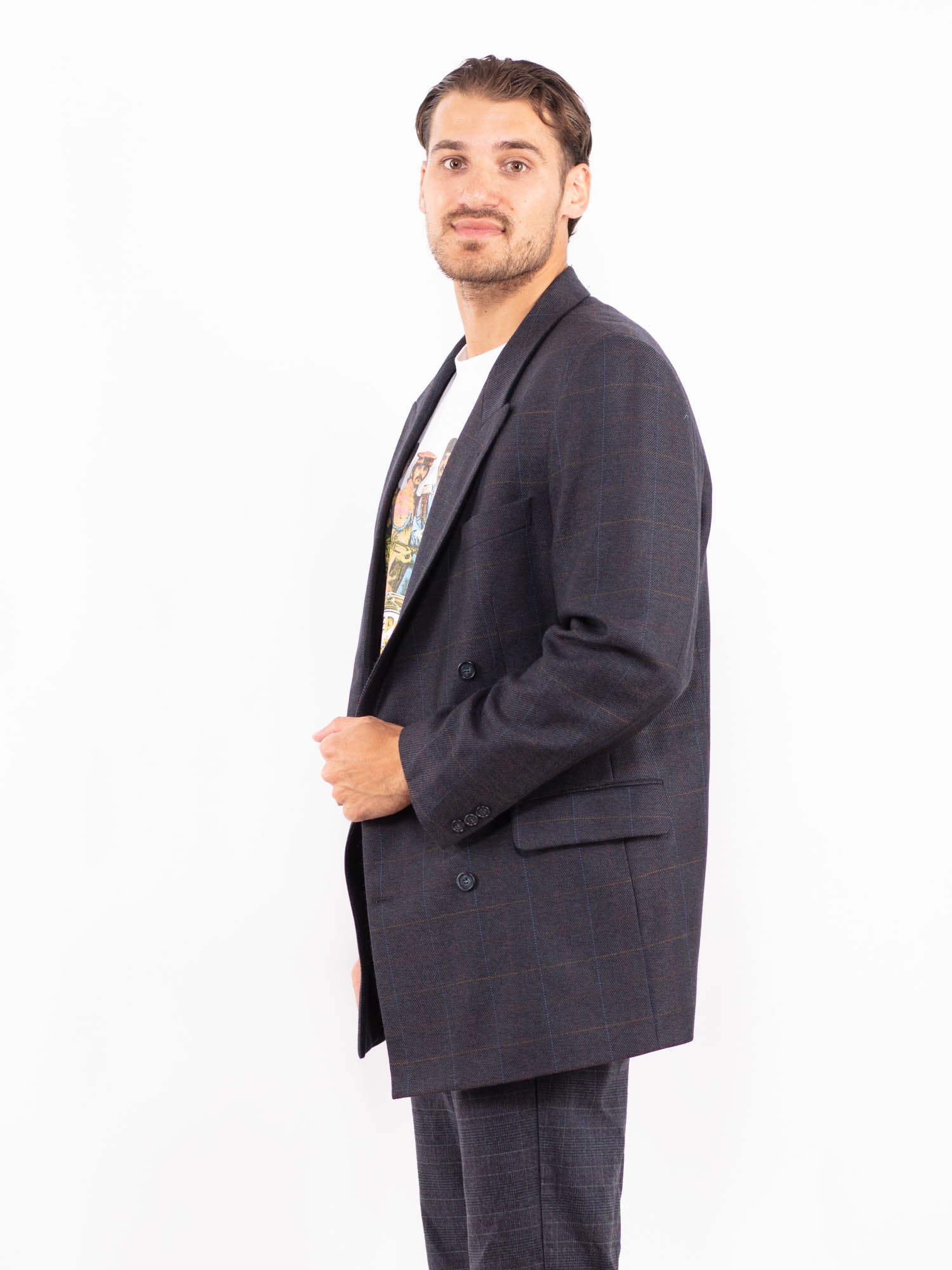 Online Vintage Store | Vintage 90's Men Wool Blazer Jacket in Blue