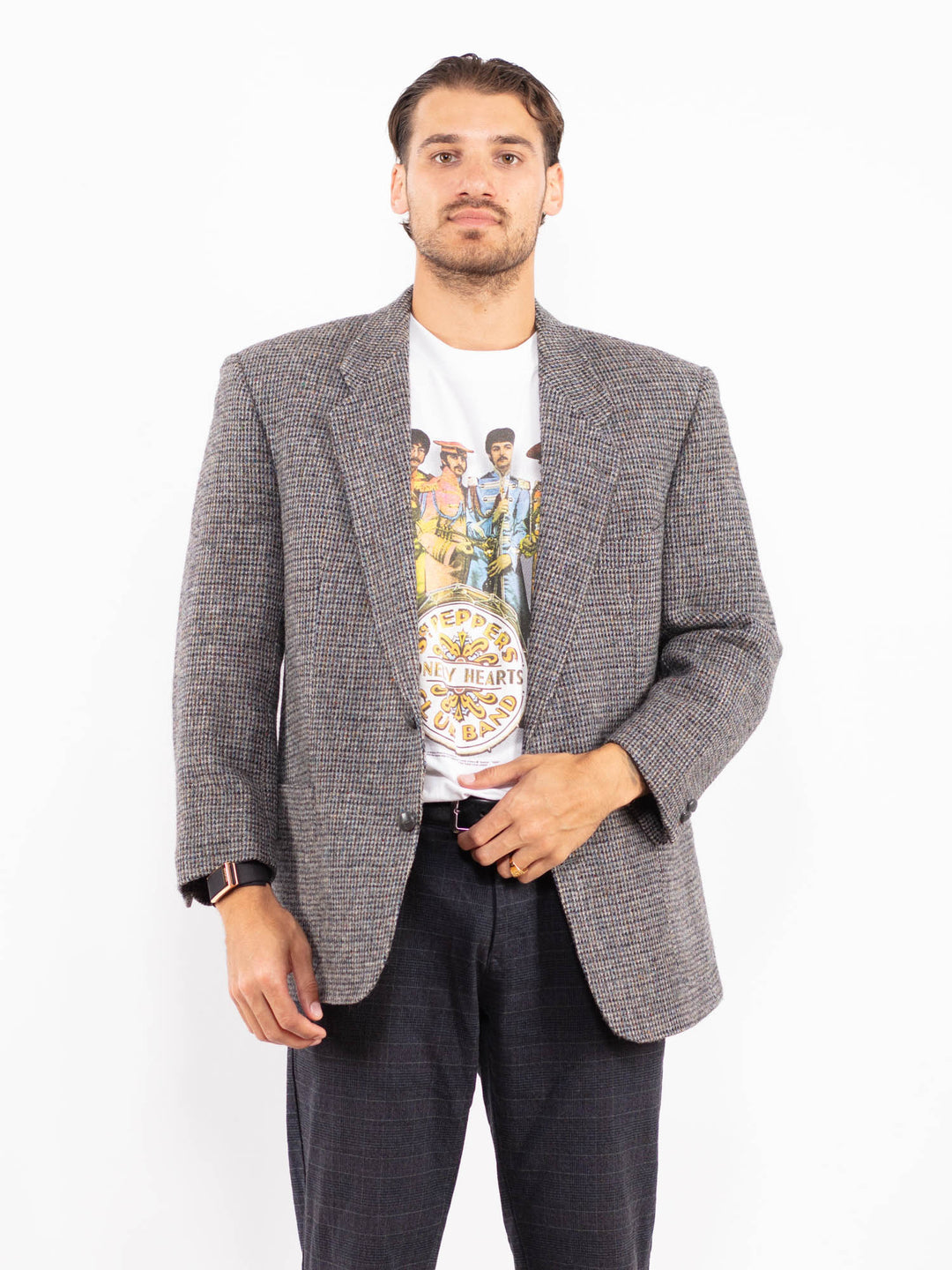 Vintage 90's Men Harris Wool Jacket in GrayZ2160