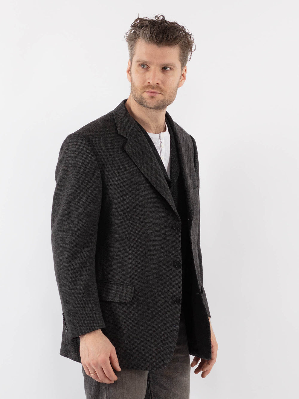 Vintage 90's Men Wool Blazer Jacket in GrayZ1018