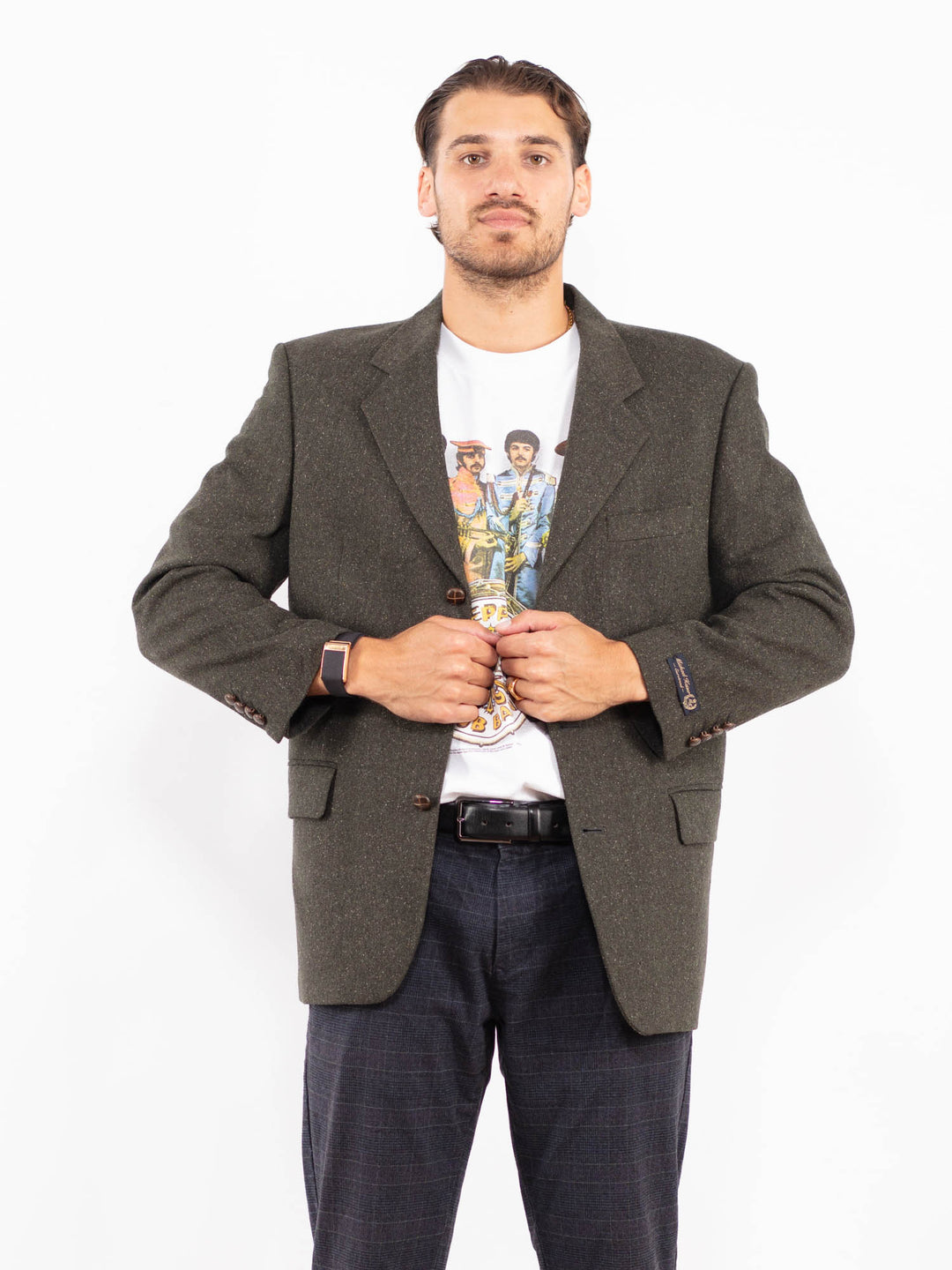 Vintage 90's Men Wool Blend Blazer Jacket in GreenZ2205