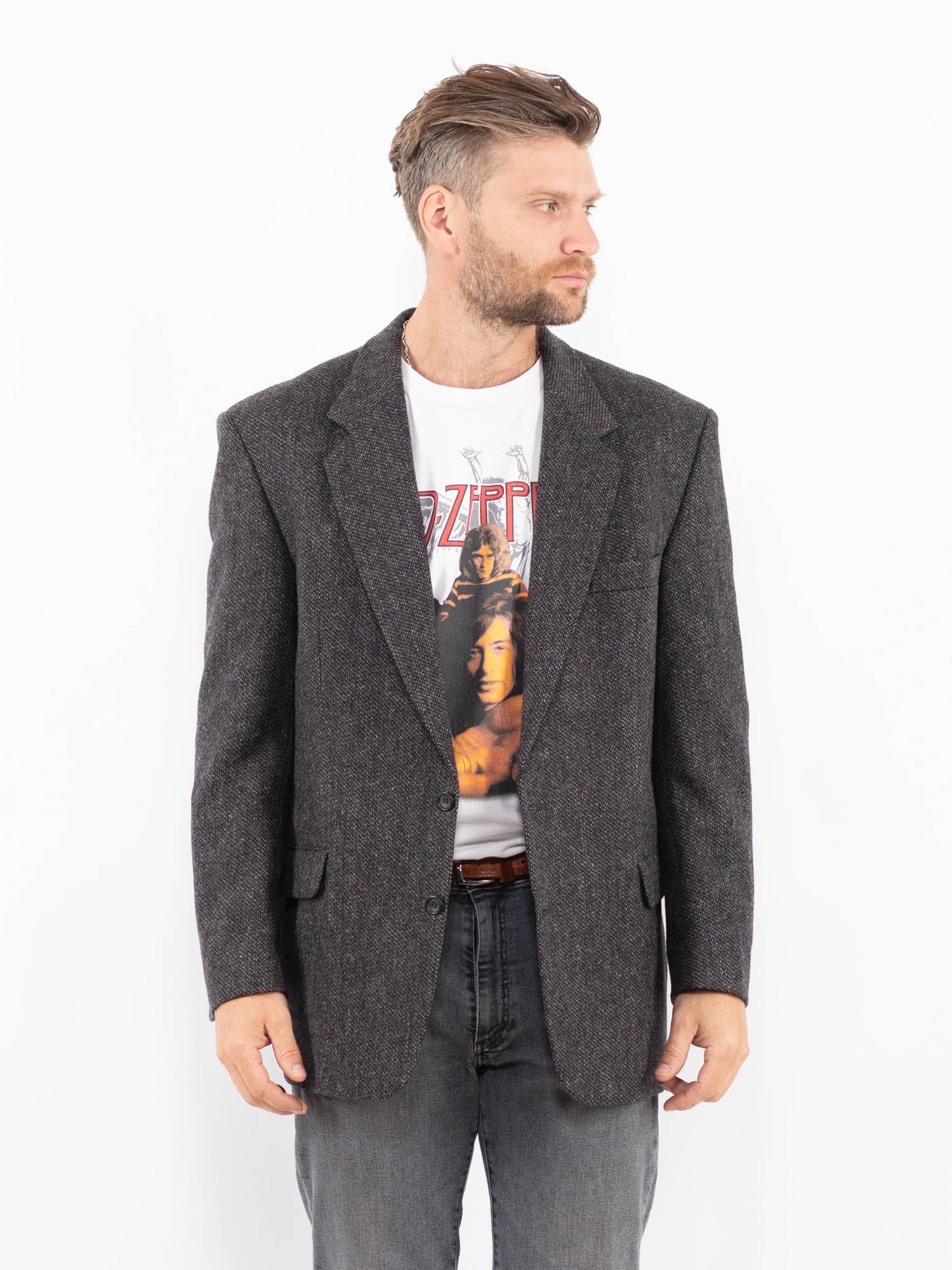 Online Vintage Store | Vintage 90's Men Wool Blazer Jacket in Gray