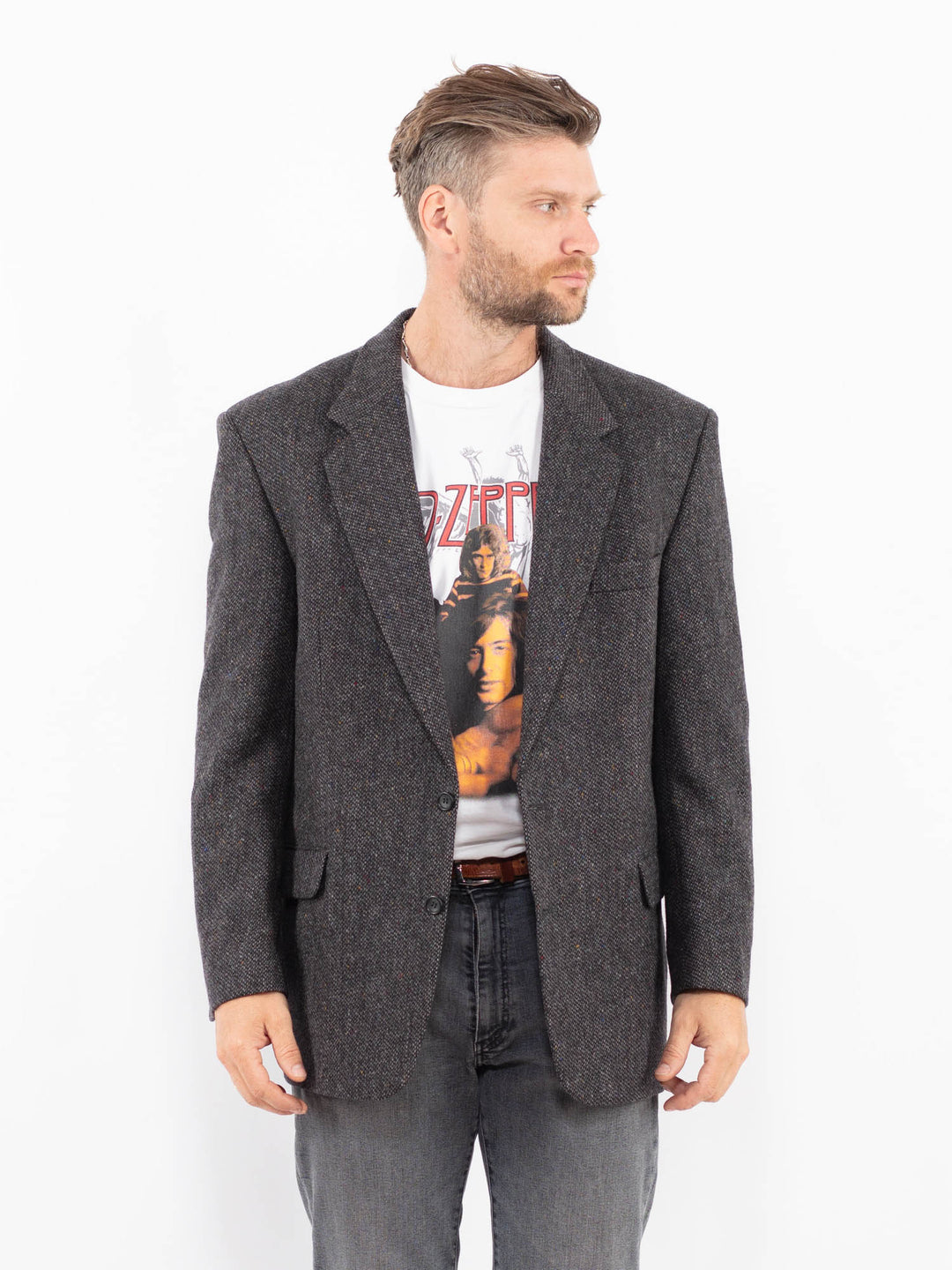 Vintage 90's Men Wool Blazer Jacket in GrayZ2316