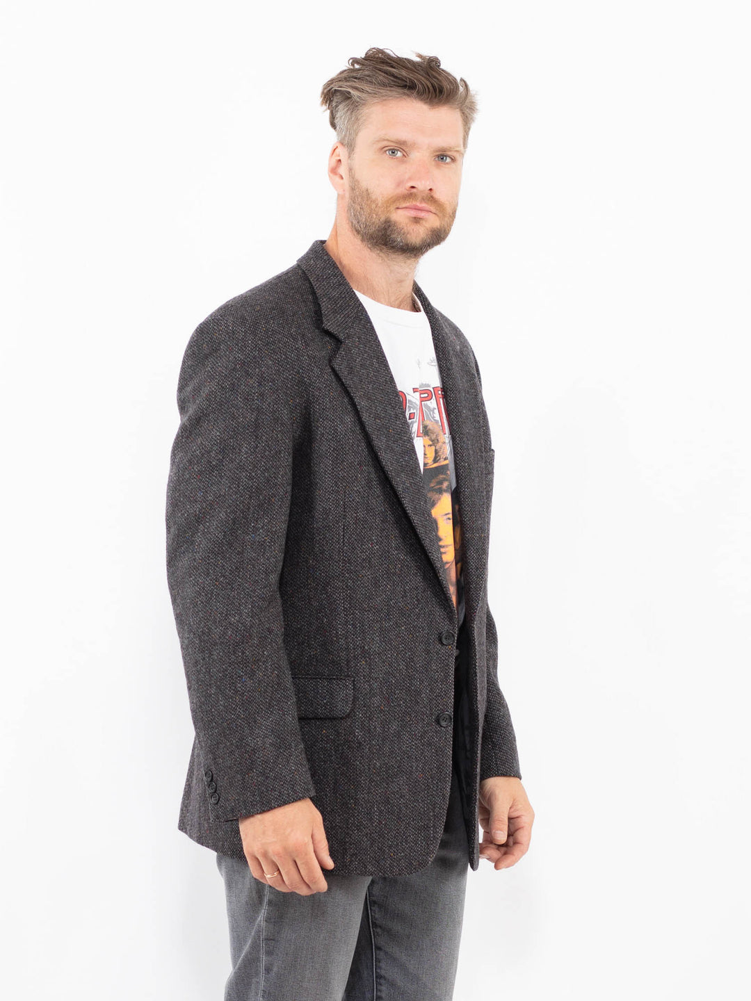 Vintage 90's Men Wool Blazer Jacket in GrayZ2316