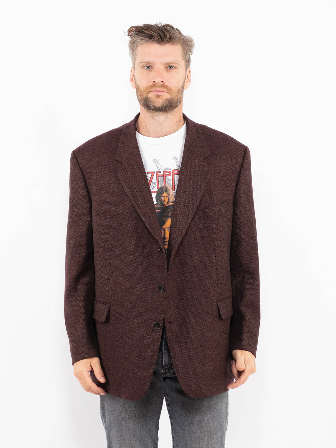 Vintage 90's Men Wool Blazer Jacket in BrownZ2327