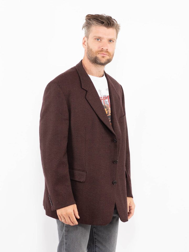 Vintage 90's Men Wool Blazer Jacket in BrownZ2327