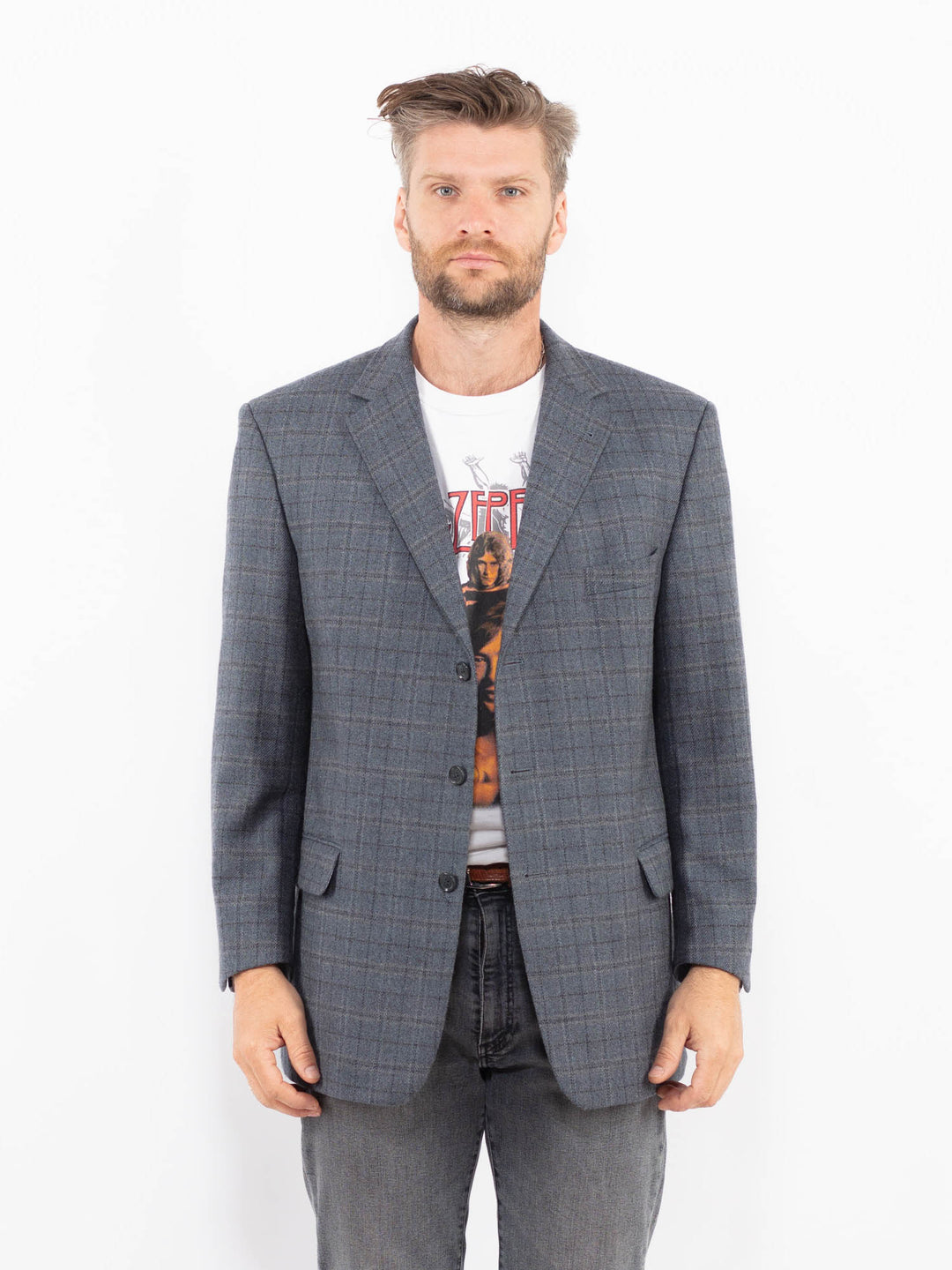 Vintage 90's Men Wool Blazer Jacket in GrayZ2328
