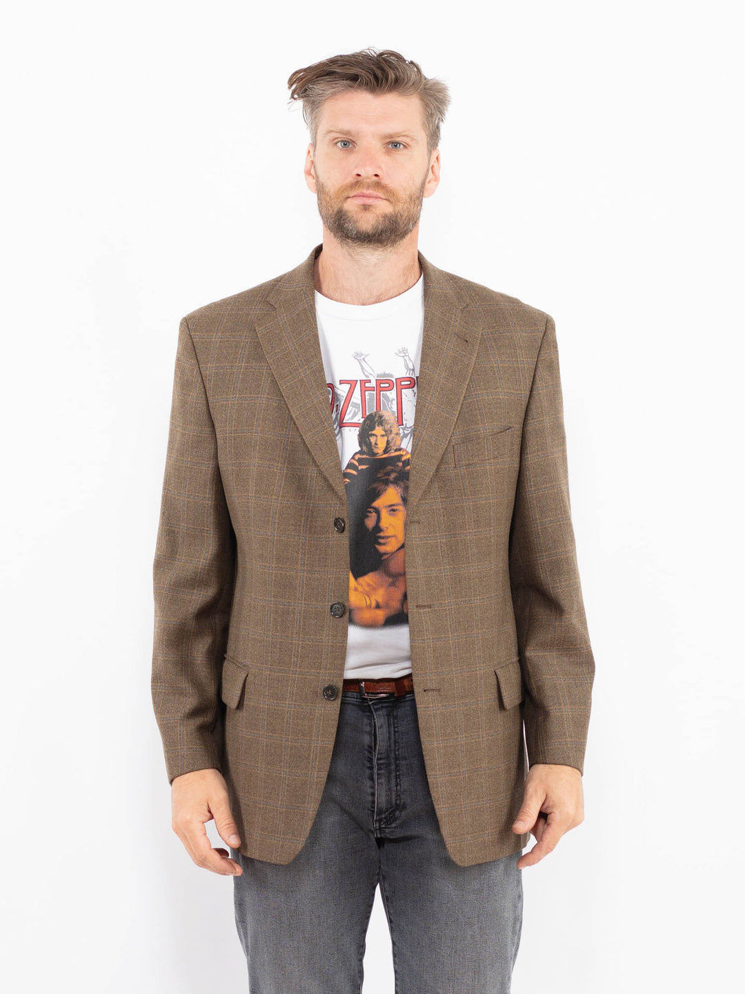 Vintage 90's Men Wool Blend Blazer Jacket in BeigeZ2329