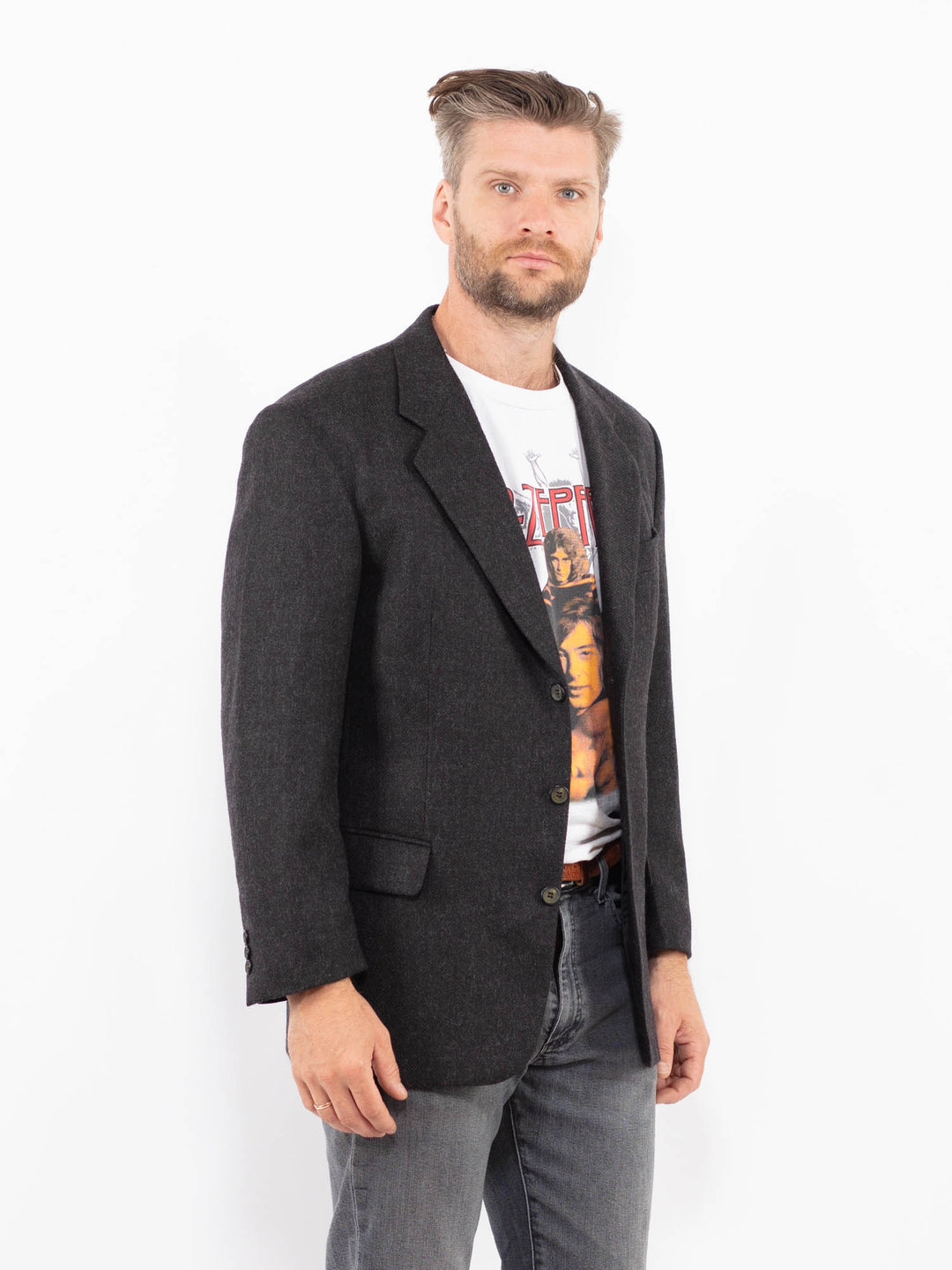 Vintage 90's Men Wool Blend Blazer in GrayZ2332