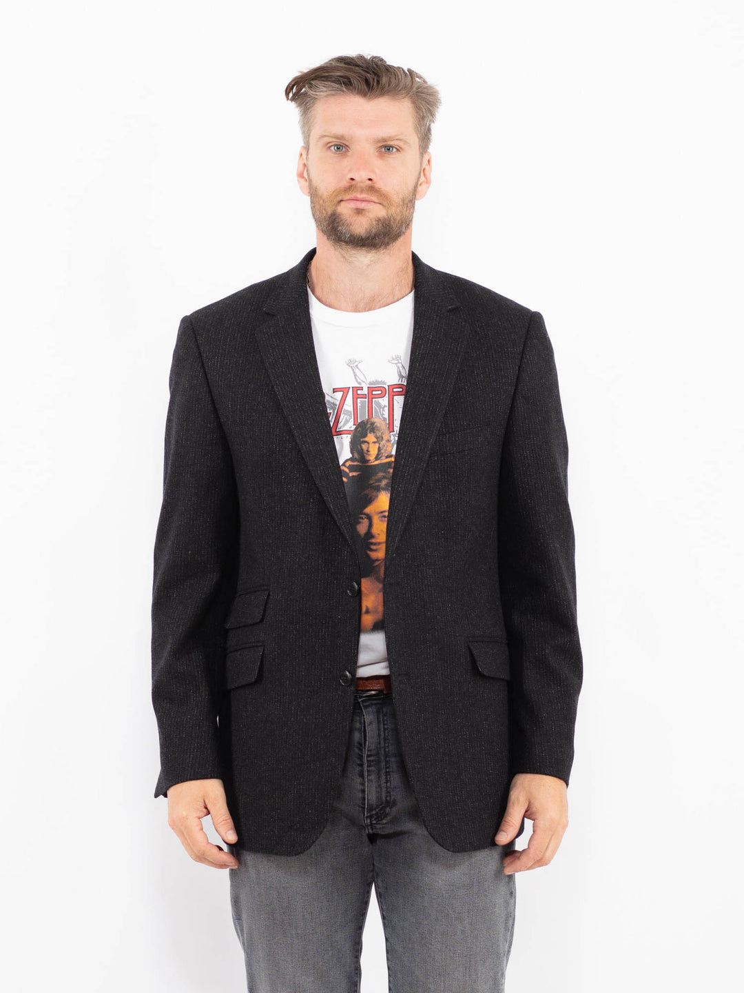Vintage 90's Men Wool Blazer Jacket in GrayZ2333