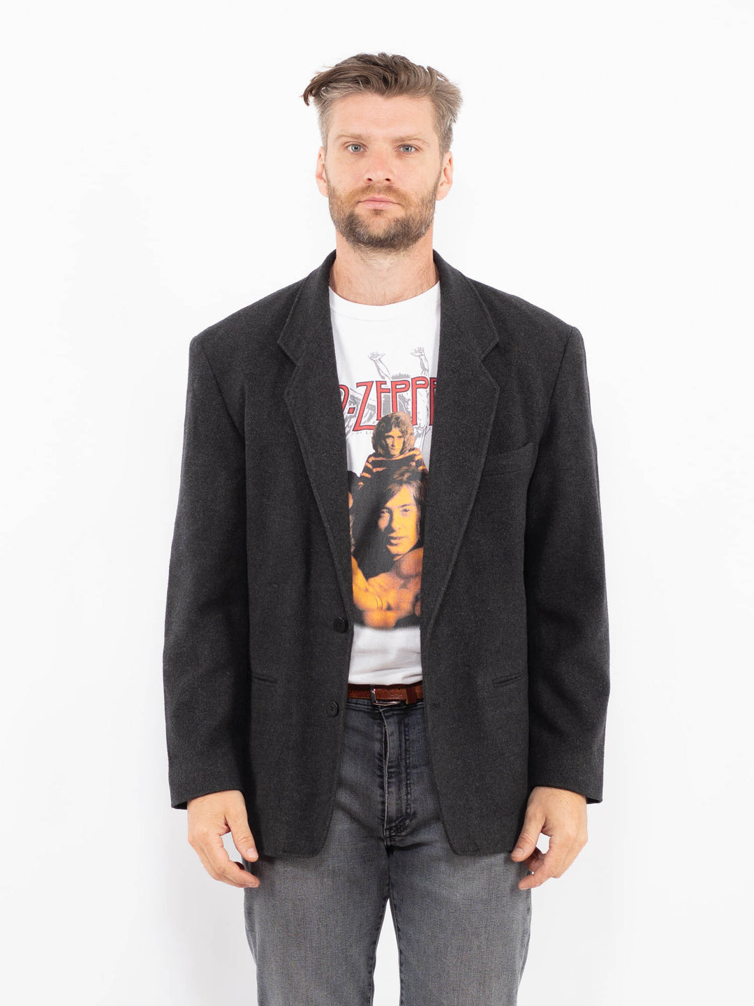 Vintage 90's Men Wool Blend Blazer Jacket in GrayZ2335