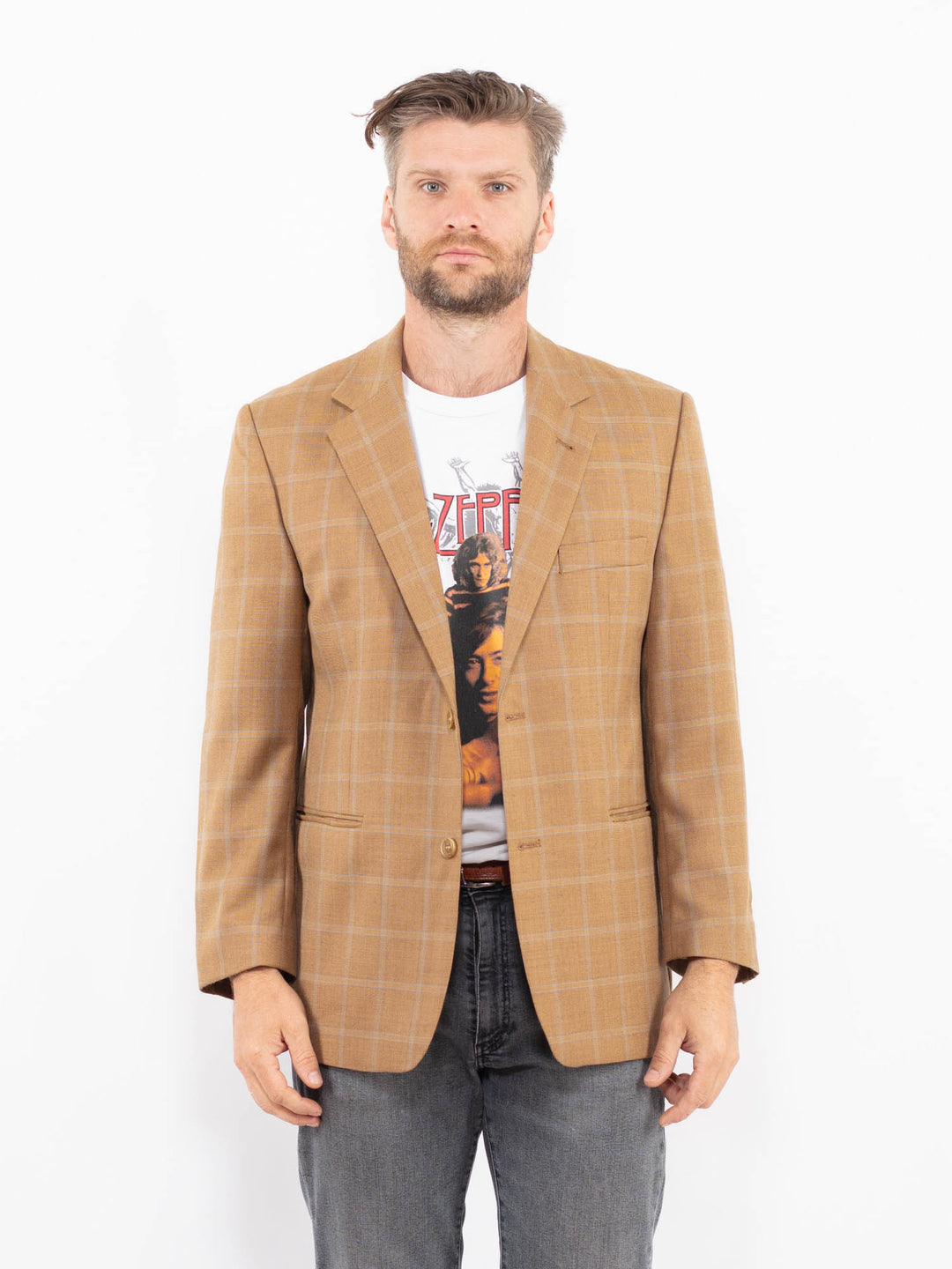 Vintage 90's Men Wool Blend Blazer Jacket in BrownZ2337