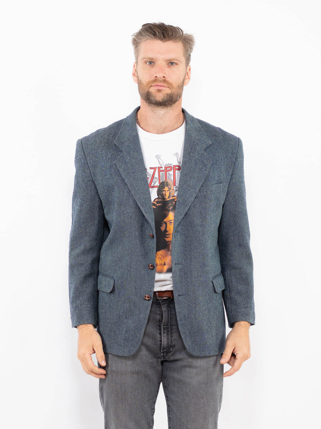Vintage 90's Men Wool Blazer Jacket in BlueZ2338