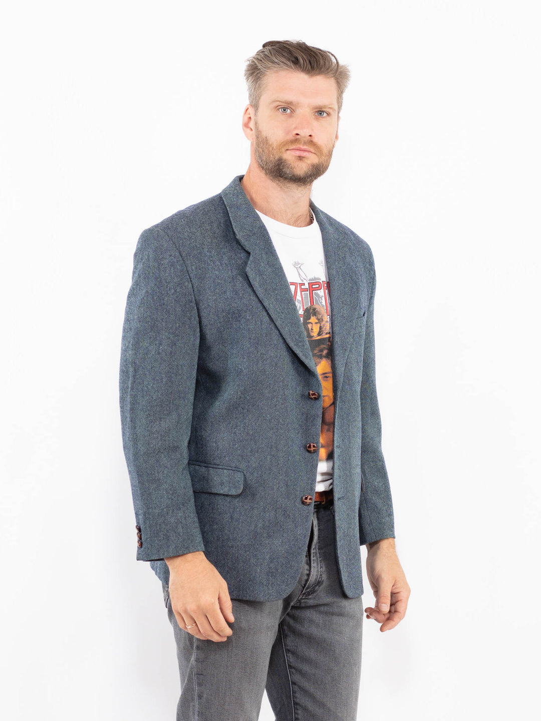 Vintage 90's Men Wool Blazer Jacket in BlueZ2338
