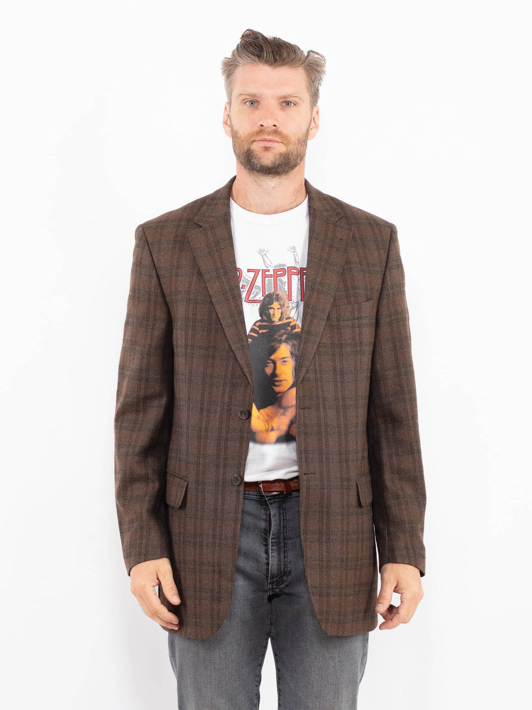 Vintage 90's Men Wool Blazer in BrownZ2341