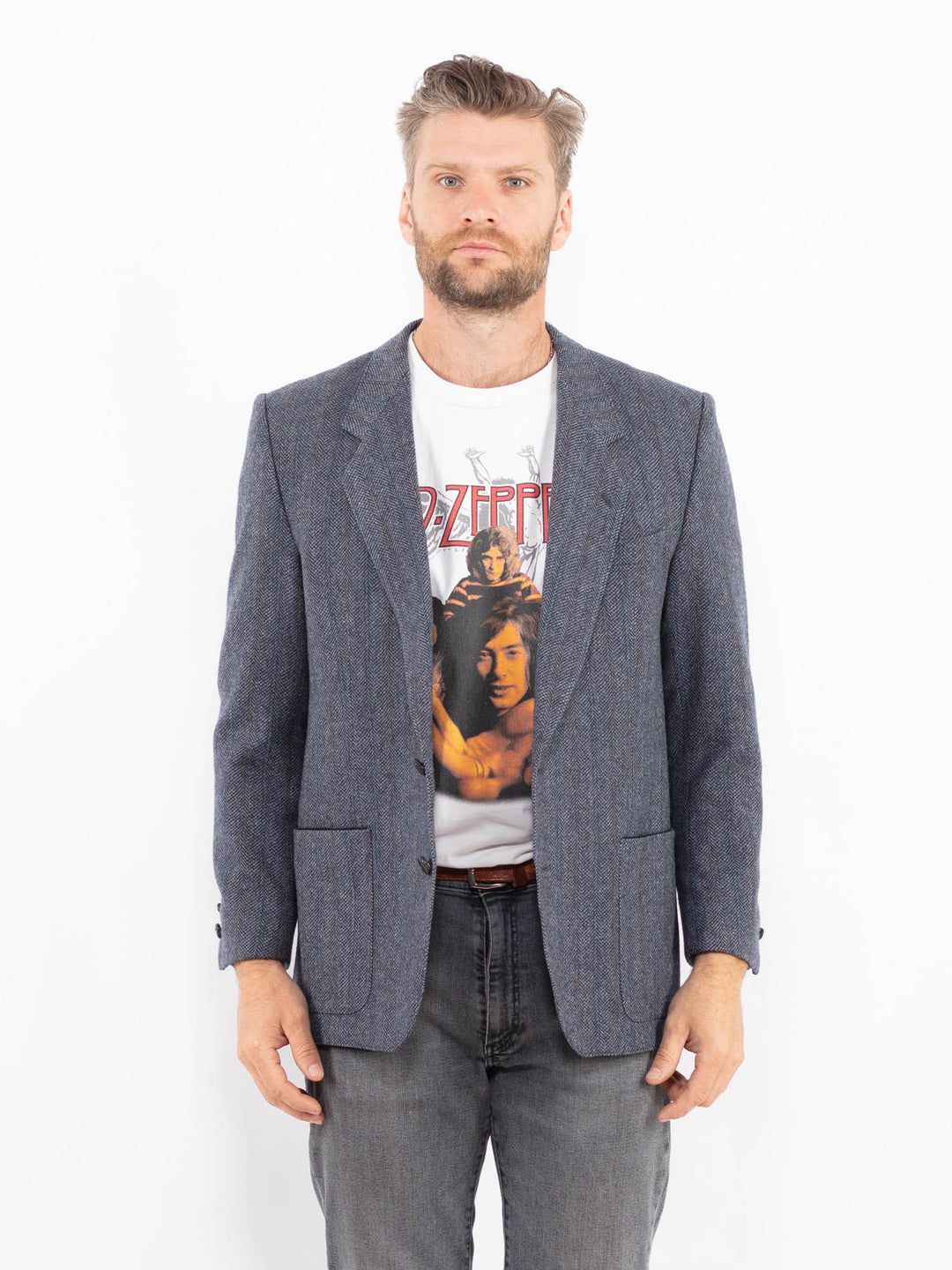 Vintage 90's Men Wool Blazer Jacket in BlueZ2344