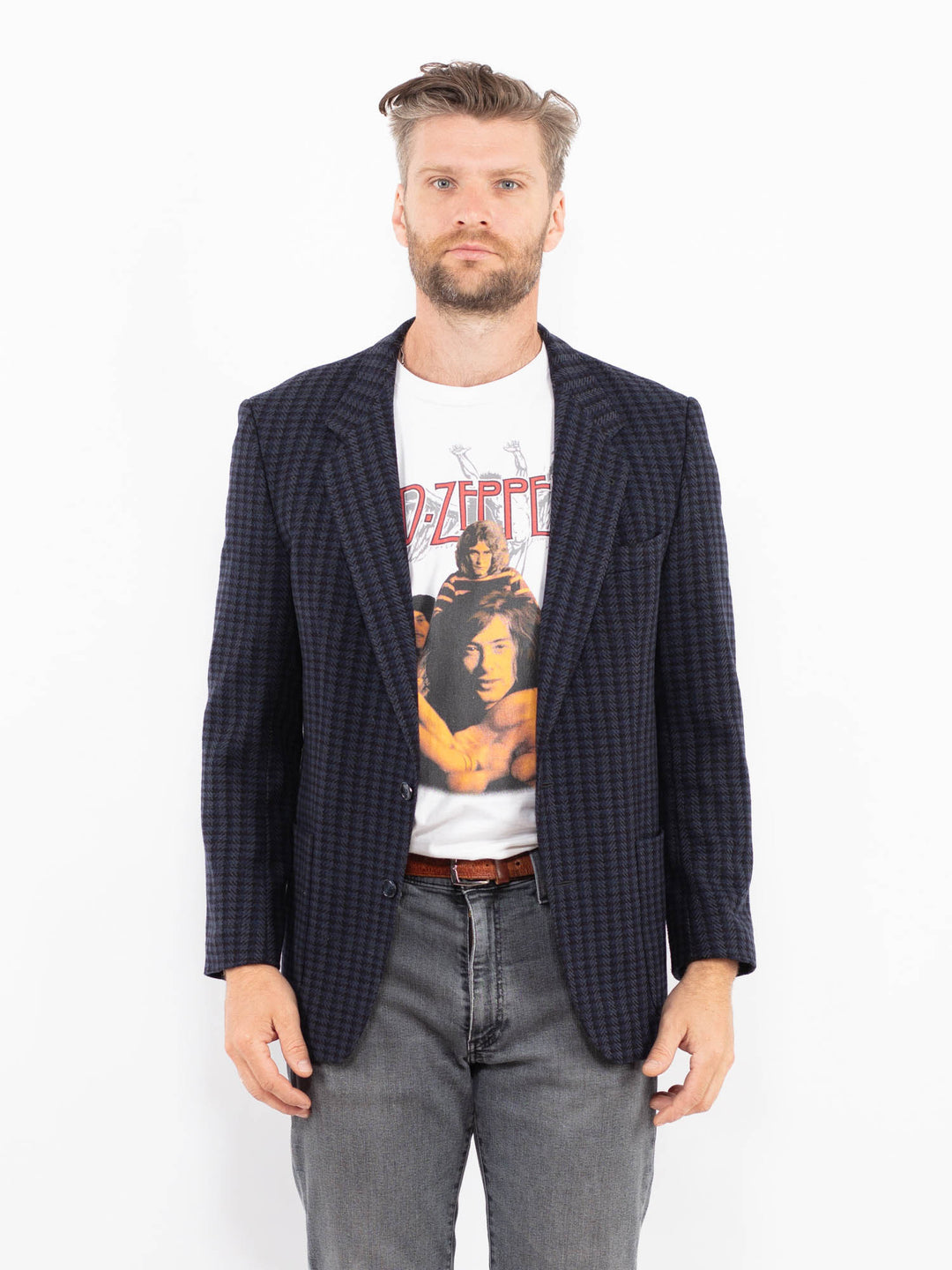 Vintage 90's Men Wool Blend Blazer Jacket in BlueZ2345