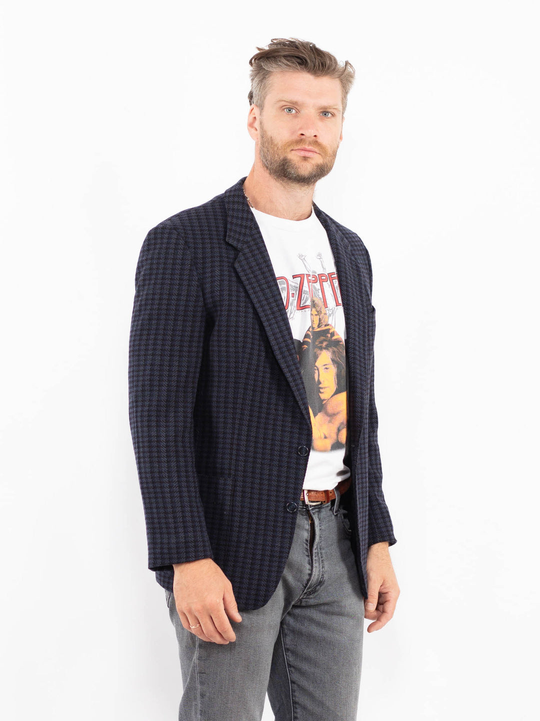 Vintage 90's Men Wool Blend Blazer Jacket in BlueZ2345