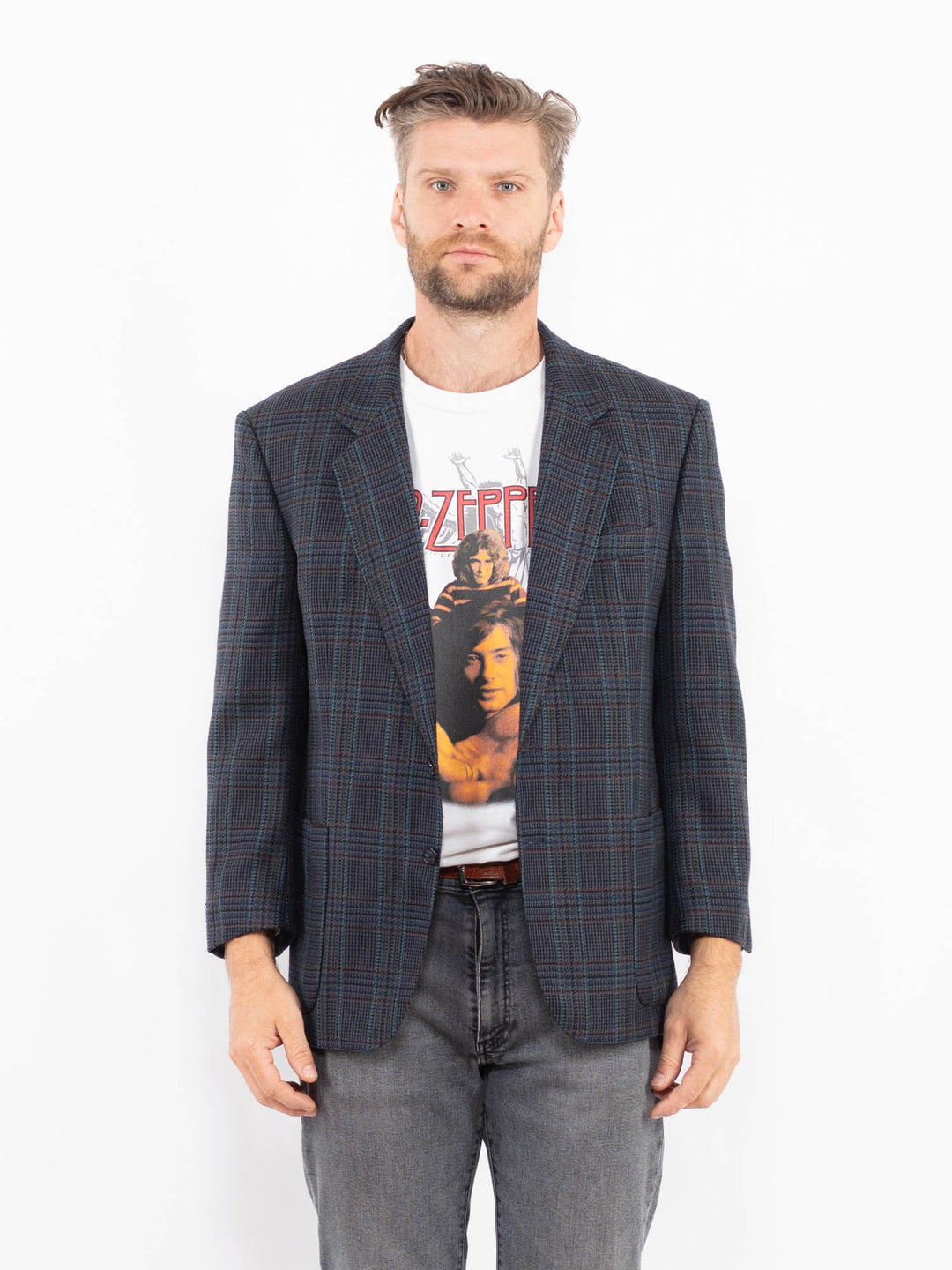 Vintage 90's Men Wool Blend Blazer Jacket in BlueZ2346