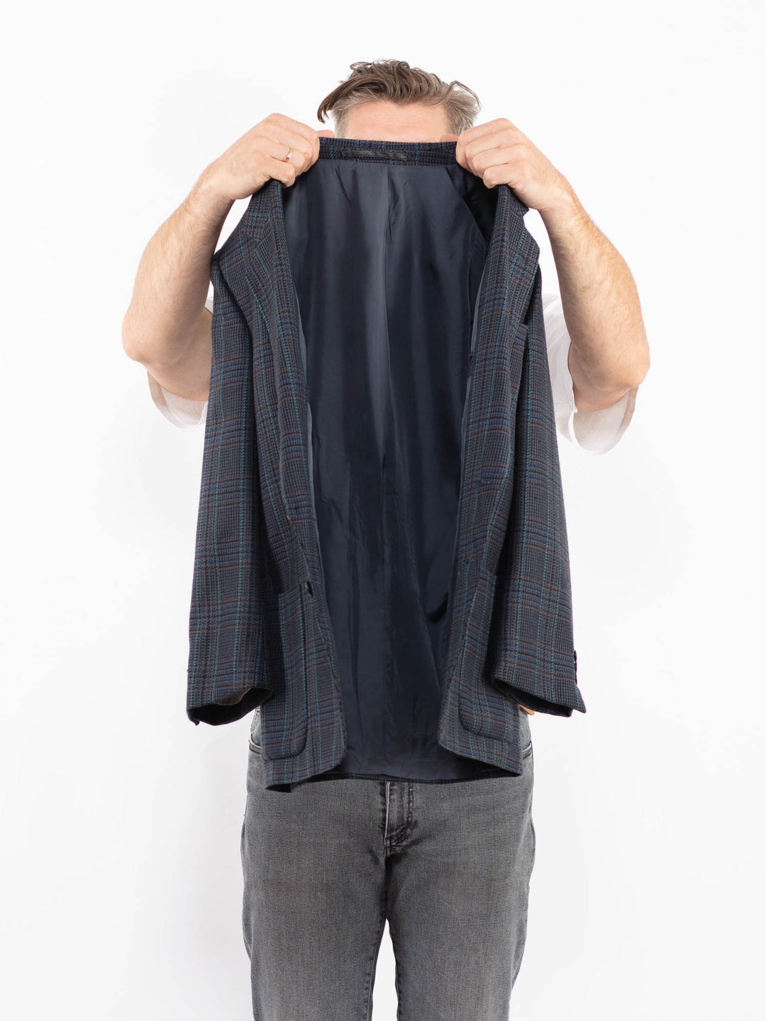 Vintage 90's Men Wool Blend Blazer Jacket in BlueZ2346