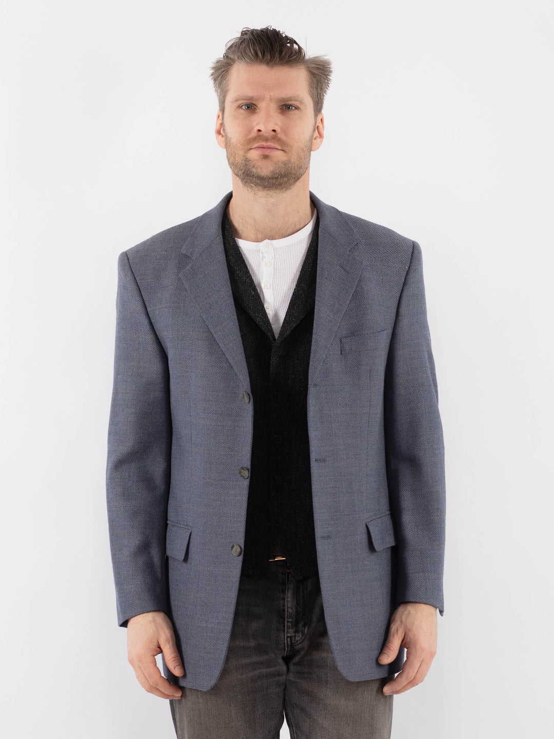 Vintage 90's Men Wool Blazer Vest in BlueZ1066